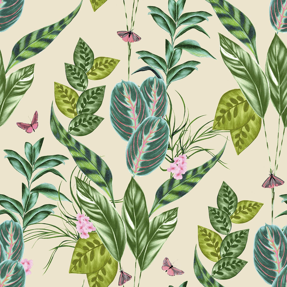 Spirit Green Tropical Foliage Wallpaper with Whimsical Botanical Leaves Pattern - ohpopsi WLD53123W