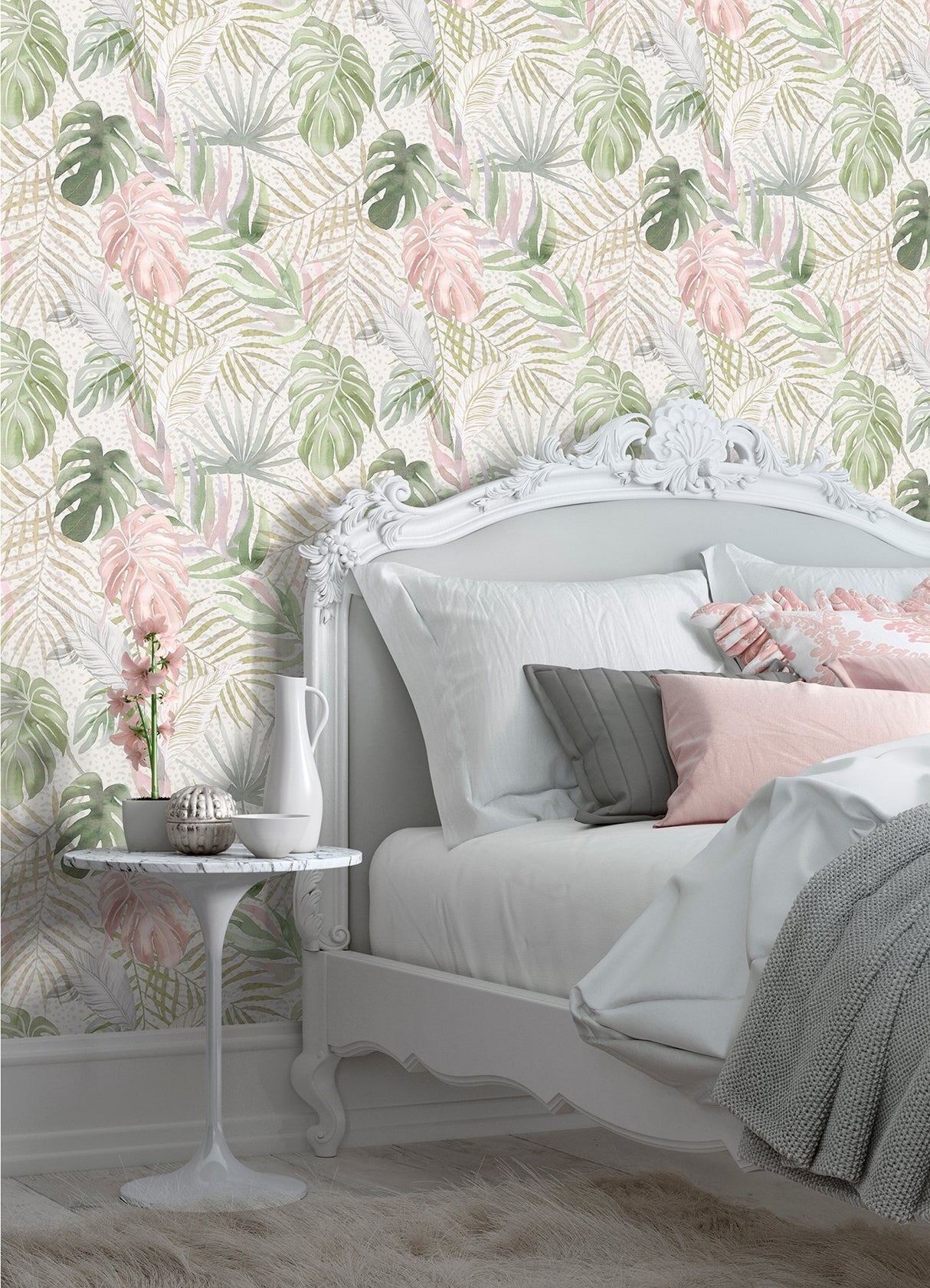 Lana Sage Tropica Wallpaper with Botanical Leaves Watercolor Tropical Style - WLD53131W