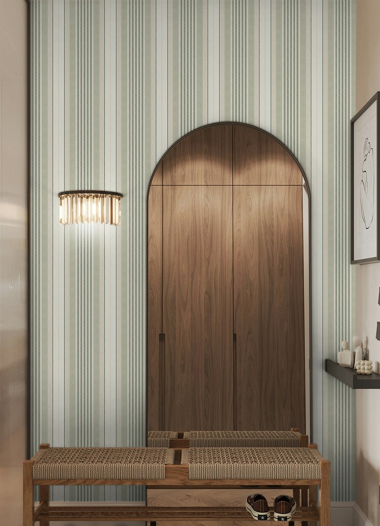 Escot Green by NuWallpaper Vintage-Inspired Green and White Stripe Transitional Removable Peel and Stick Wallpaper - WallPops WVS6478