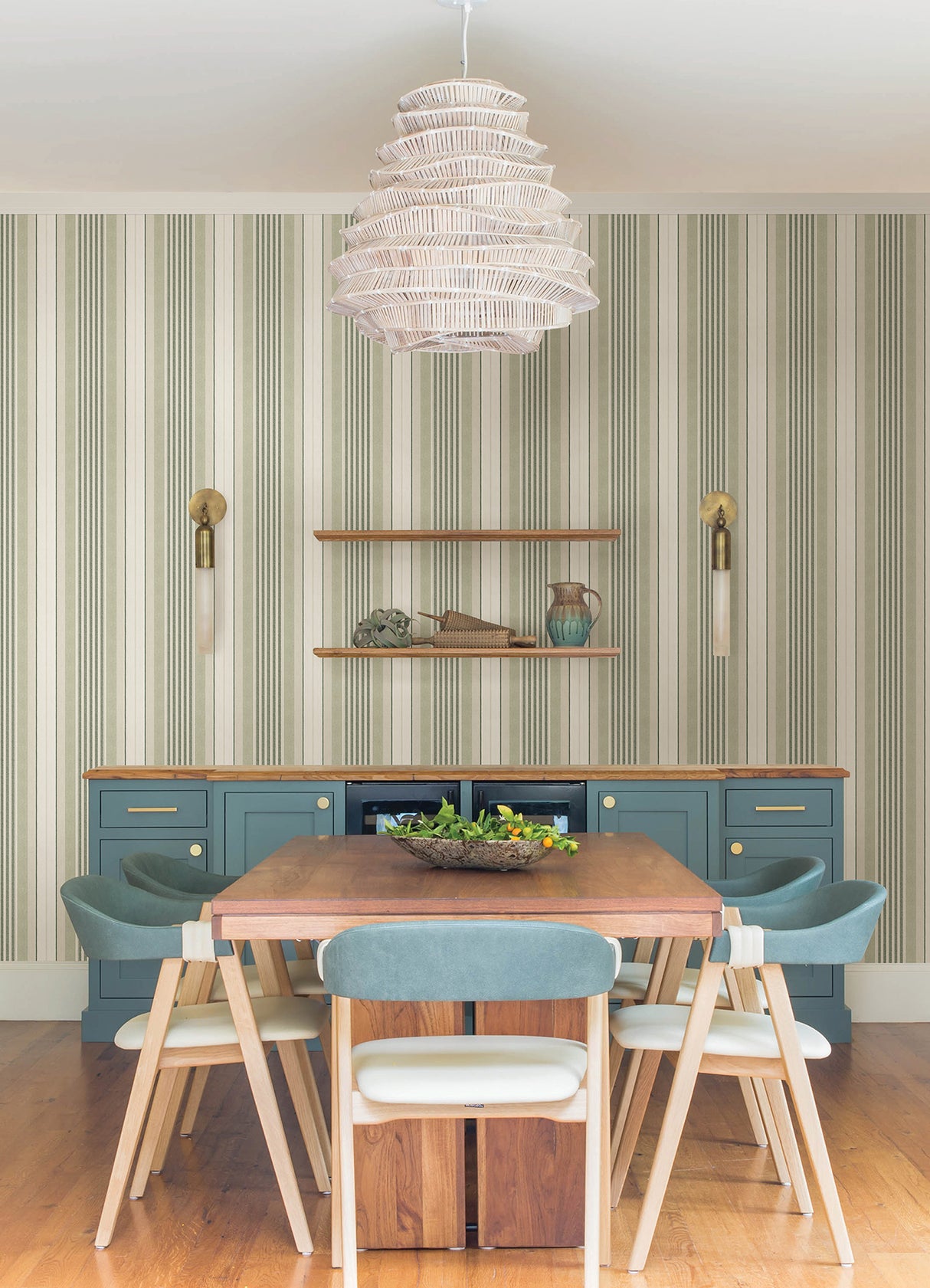 Escot Green by NuWallpaper Vintage-Inspired Green and White Stripe Transitional Removable Peel and Stick Wallpaper - WallPops WVS6478
