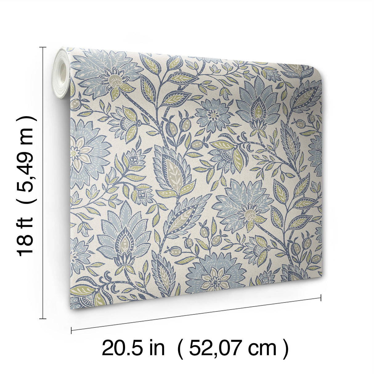 Indira Aster Blue by NuWallpaper Waverly Vintage-Inspired Blue and White Botanical Floral Peel and Stick Fully Removable Wallpaper - WVS6481