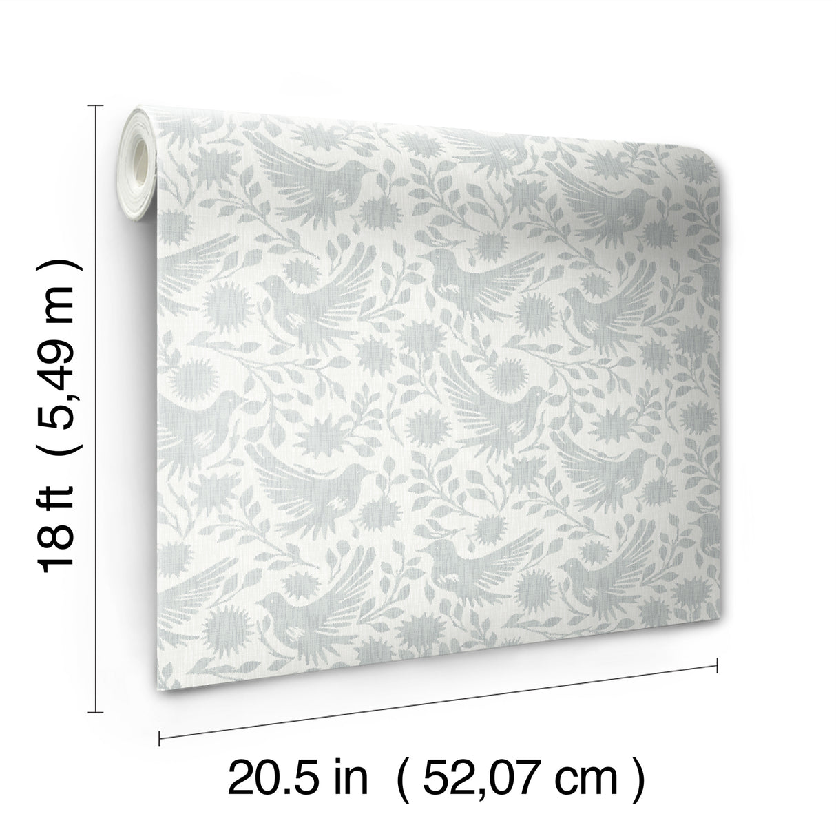 Winged Serenade Blue by NuWallpaper Waverly Folk-Inspired Bird and Floral Vine Fully Removable Transitional Peel and Stick Wallpaper - WVS6482