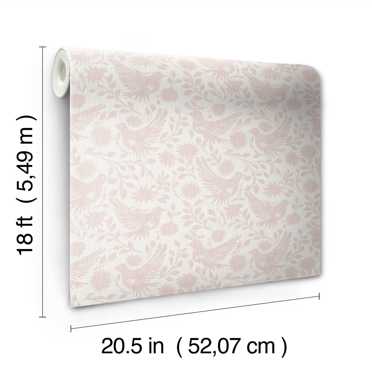 Winged Serenade Pink Peel and Stick Wallpaper by NuWallpaper Waverly Folk-Inspired Birds Florals and Vines Transitional Wallpaper - WVS6484