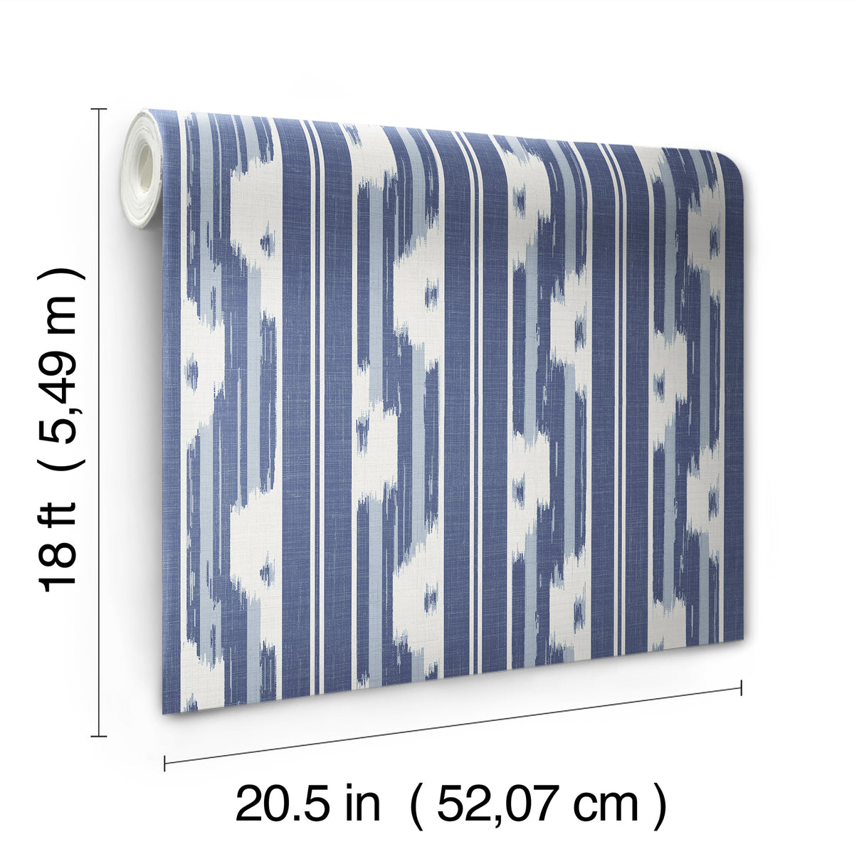 Ojai Blue and White Ikat-Inspired Vertical Stripe Fully Removable Peel and Stick Wallpaper from Waverly by NuWallpaper WallPops - WVS6485