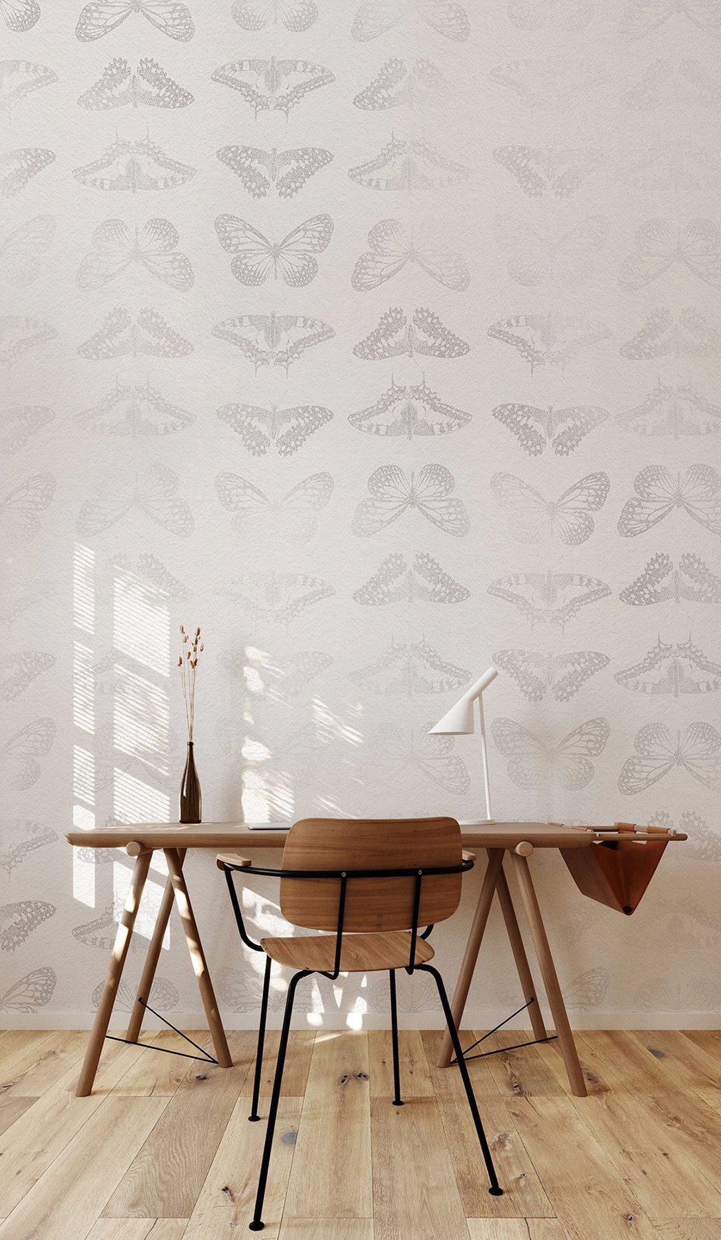 Mur de Papillons Grey Non Woven Wall Mural with Whimsical Butterfly Pattern - Komar X4-1076
