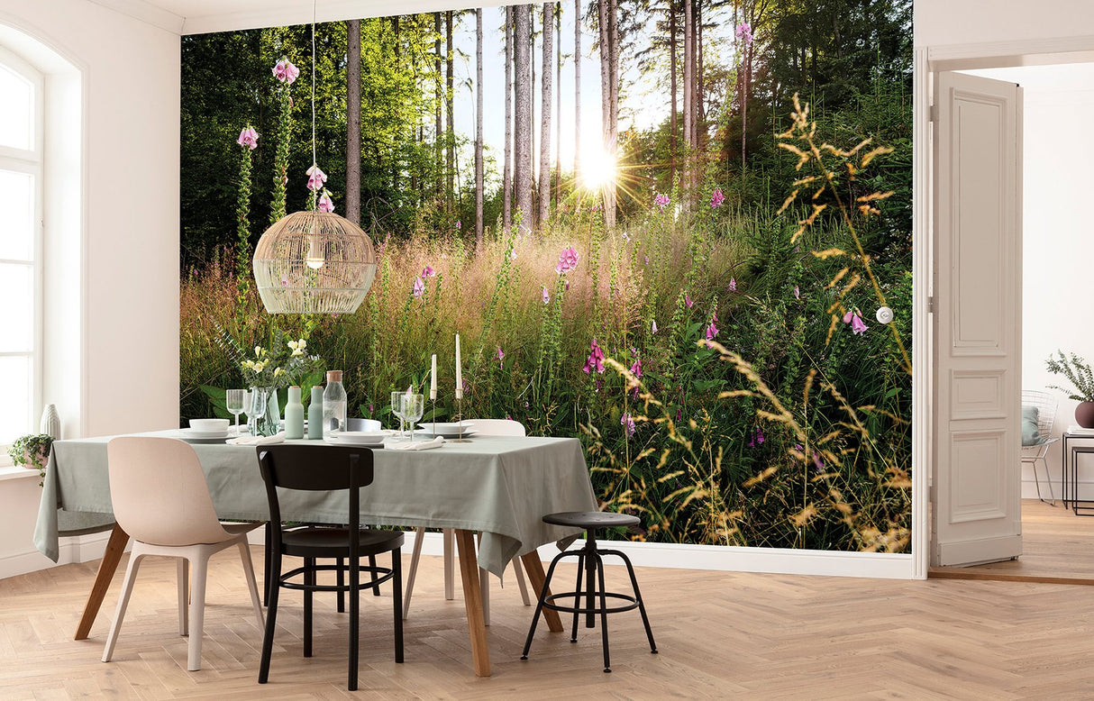 Summer Glade Green Scenic Non Woven Wall Mural with Nature Trees Pattern - Komar X7-1005