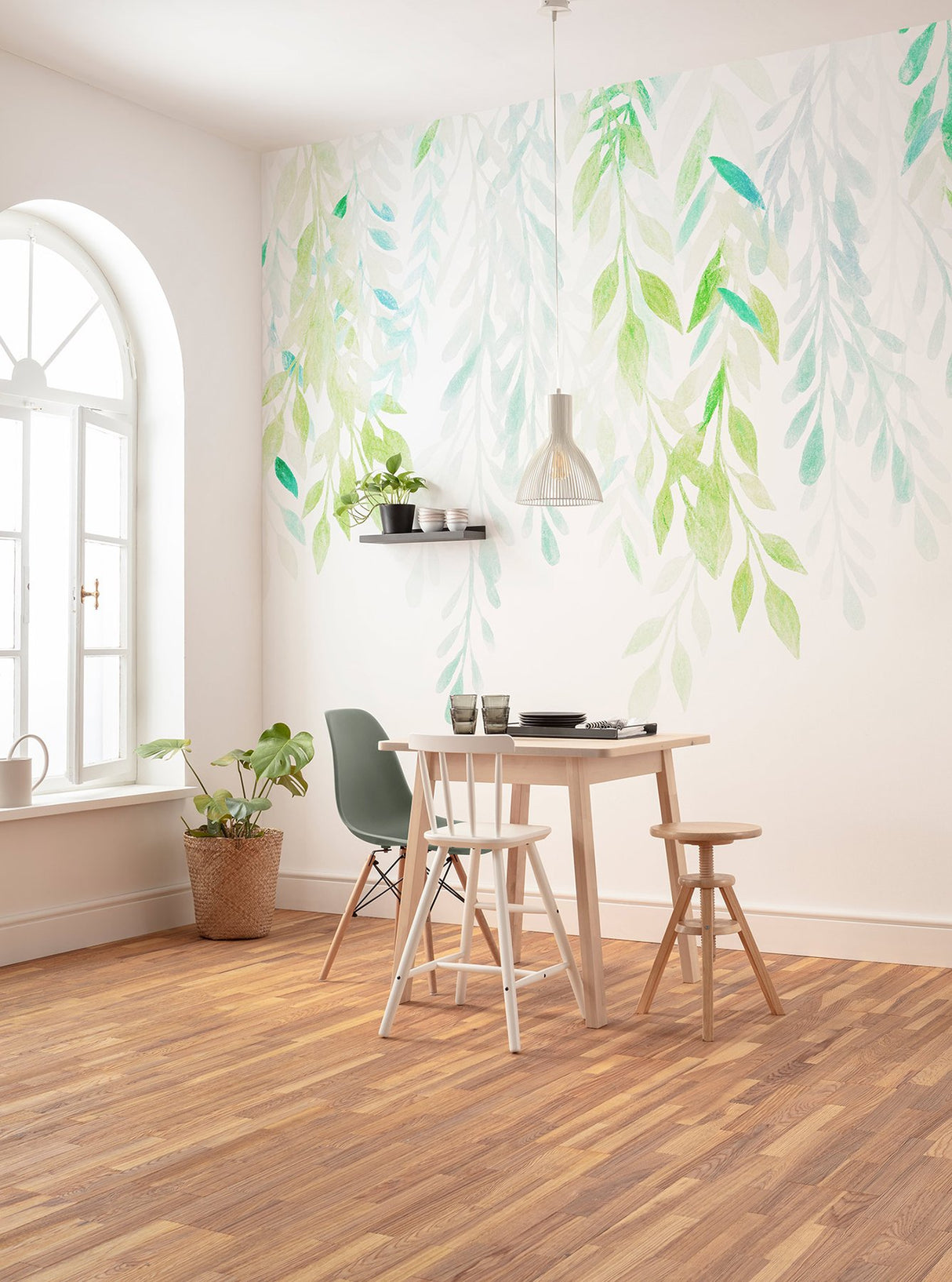Summer Leaves Green Watercolor Botanical Wall Mural - Komar X7-1096