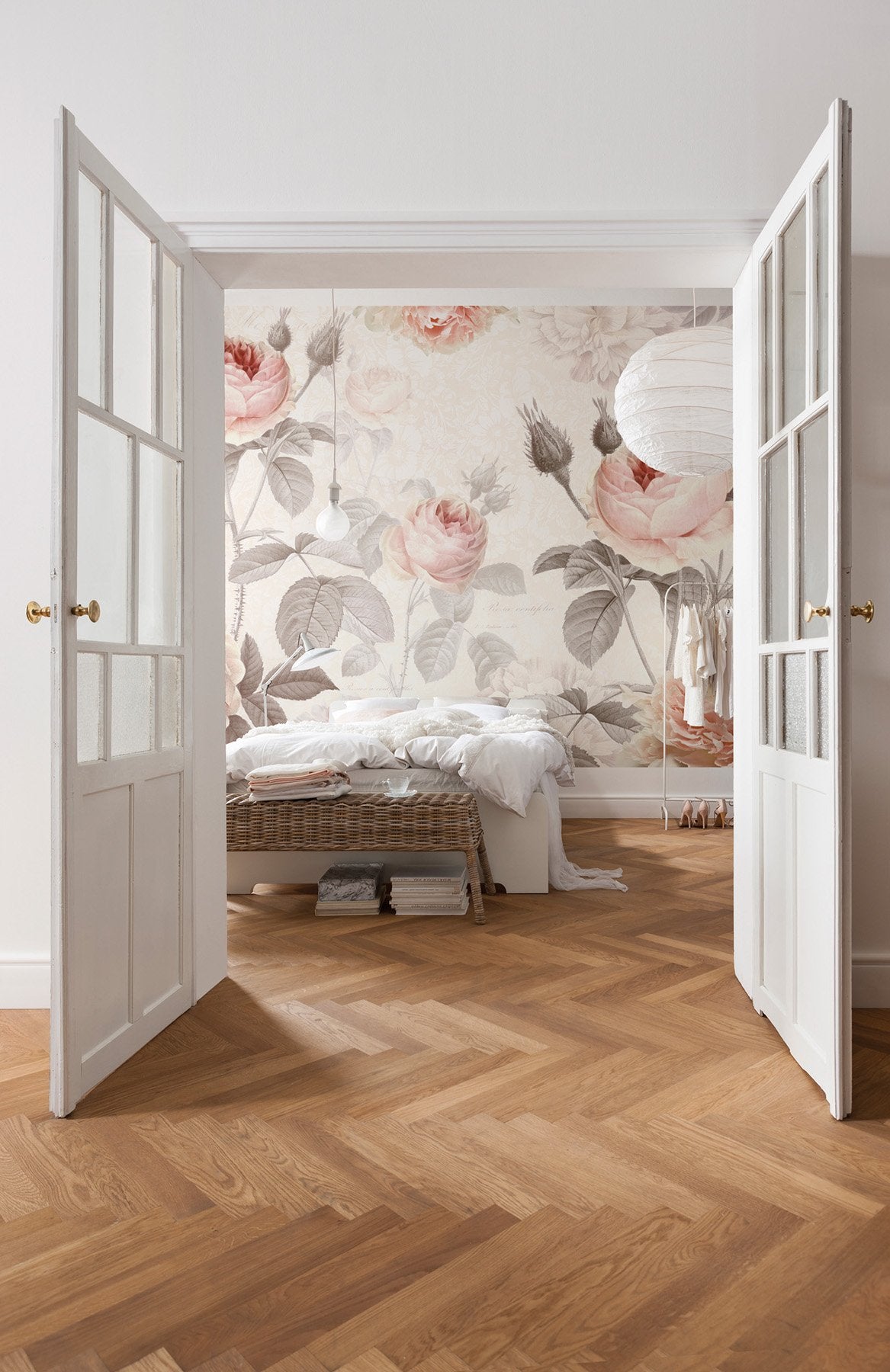 La Maison Pink Floral Wall Mural with Vintage Rose Motif - Komar XXL4-034