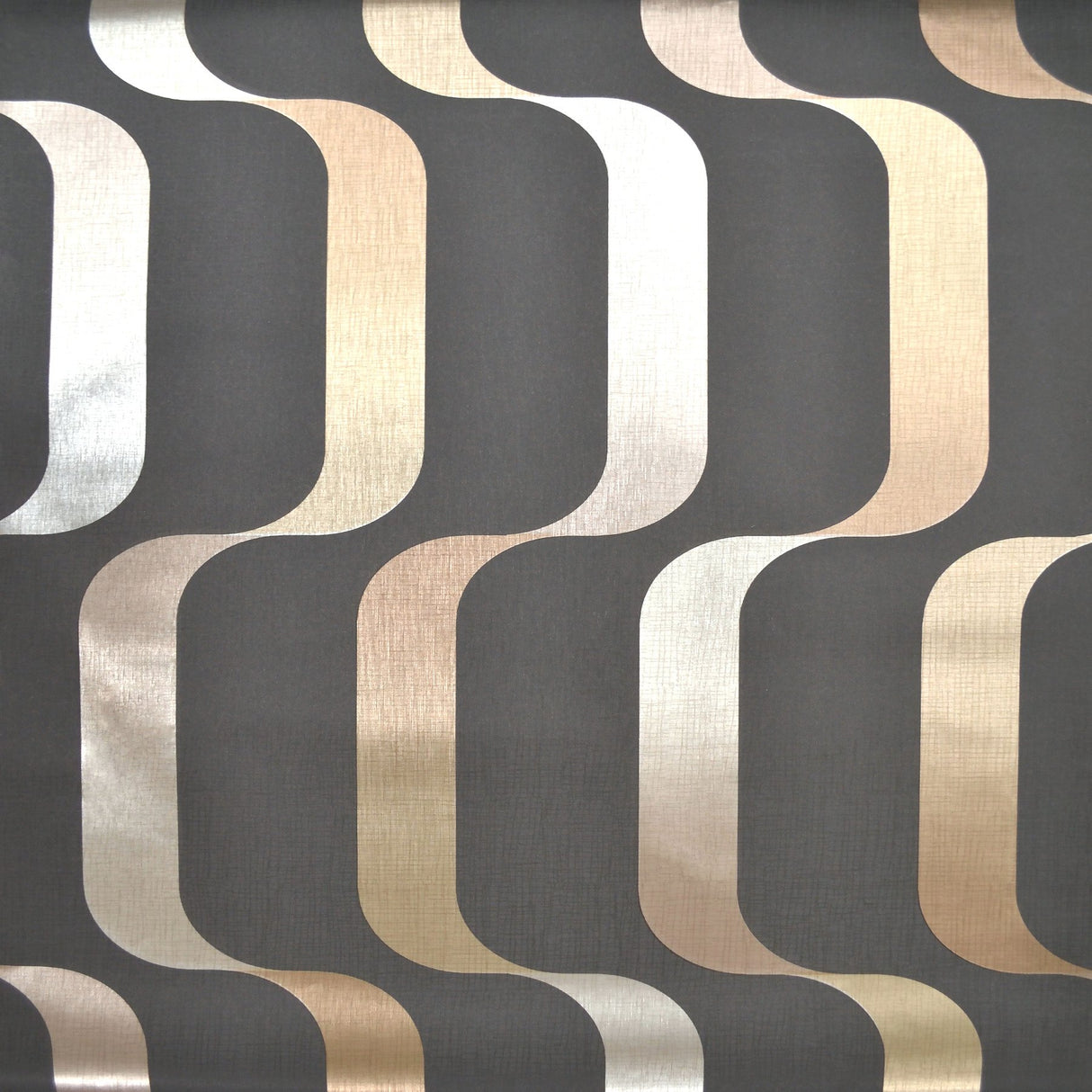 Ribbon Black Wallpaper with Mid-Century Metallic Ribbon Stripe - York Y6221003