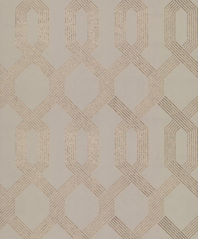 Viva Lounge Gold Metallic Wallpaper with Mid-Century Modern Trellis - York Y6221201