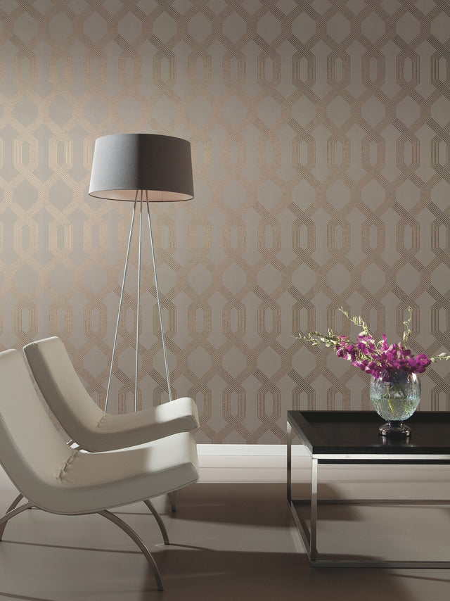 Viva Lounge Gold Metallic Wallpaper with Mid-Century Modern Trellis - York Y6221201