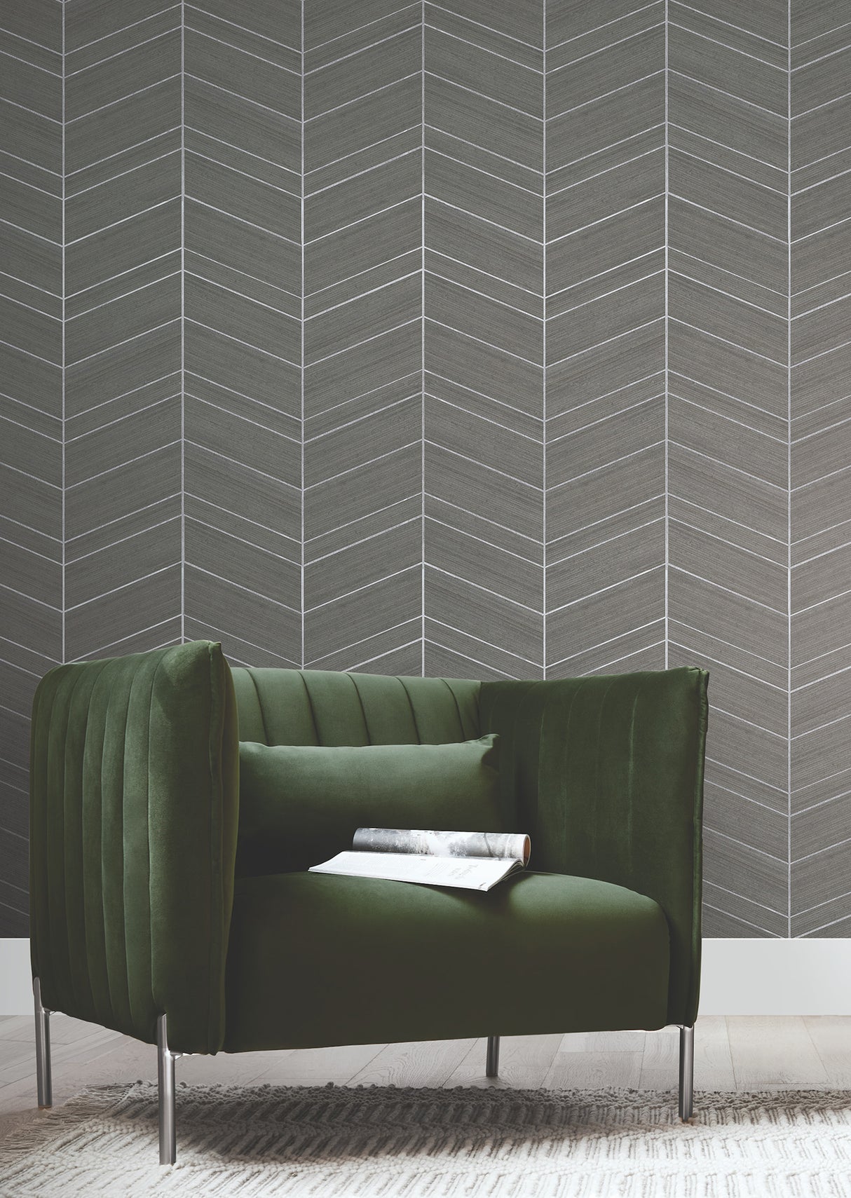 Chevron Abaca Portabella by Ronald Redding Grasscloth Wallpaper – York Designer Series YGL7035