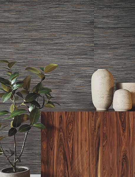 Shimmering Hemp Black / Silver by Ronald Redding Hemp Grasscloth Wallpaper – York Designer Series YGL7077