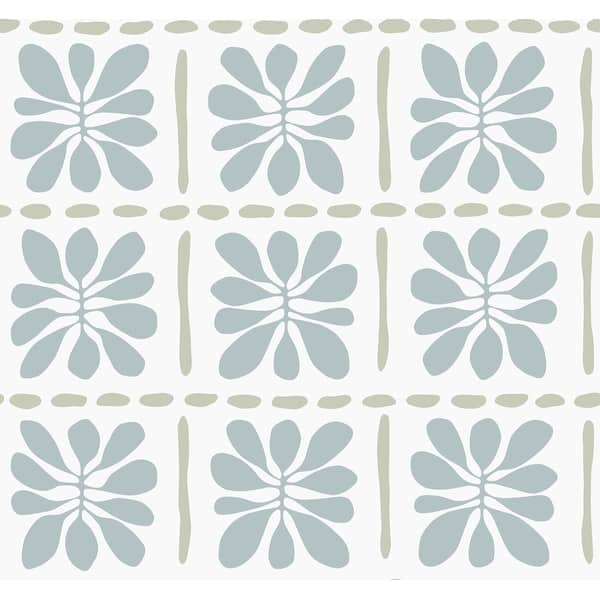 York Wallcoverings Mimosa Fleur Mineral Wallpaper roll and pattern in blue and sage