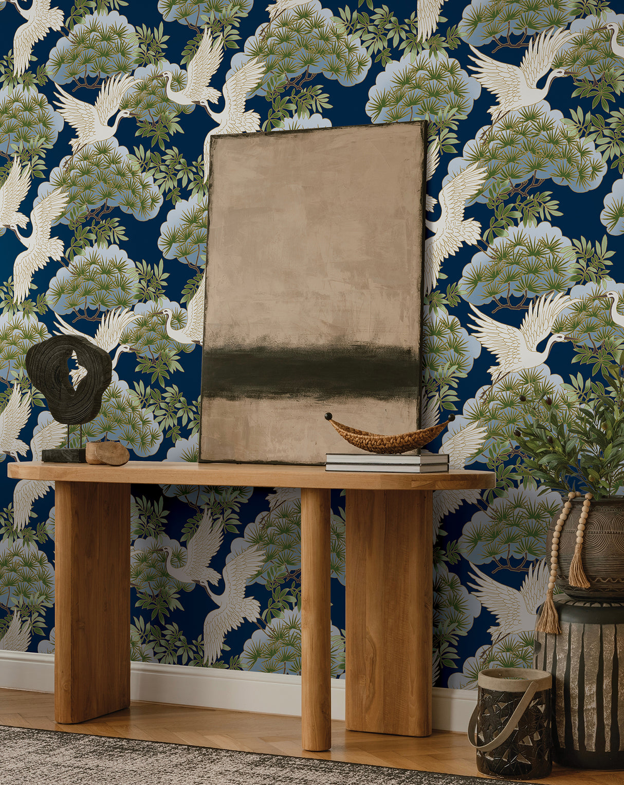 Sprig & Heron Navy by Ronald Redding Botanical Wallpaper – York Designer Series ZA8007