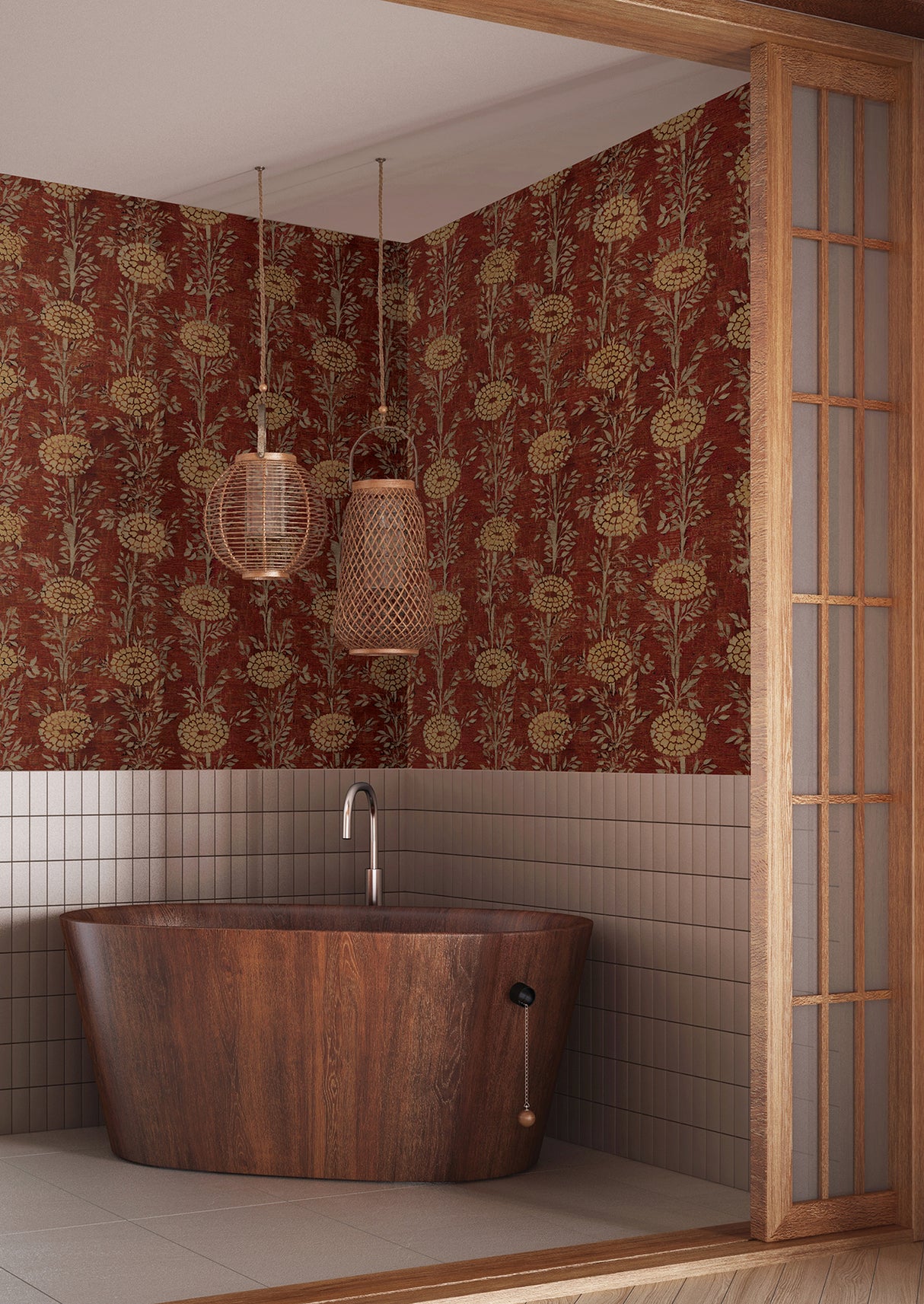 French Marigold Red & Gold by Ronald Redding Floral Wallpaper – York Designer Series ZA8019