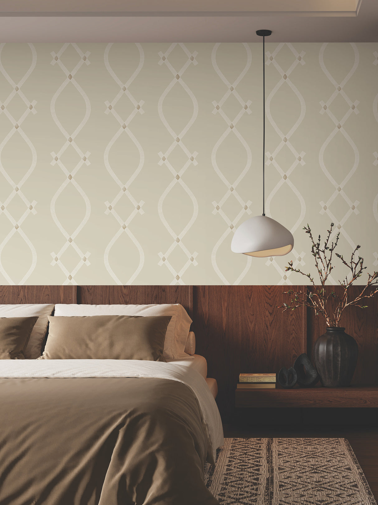 Ellena Beige by Ronald Redding Geometric Ogee Non Woven Wallpaper- York Designer Series ZA8034
