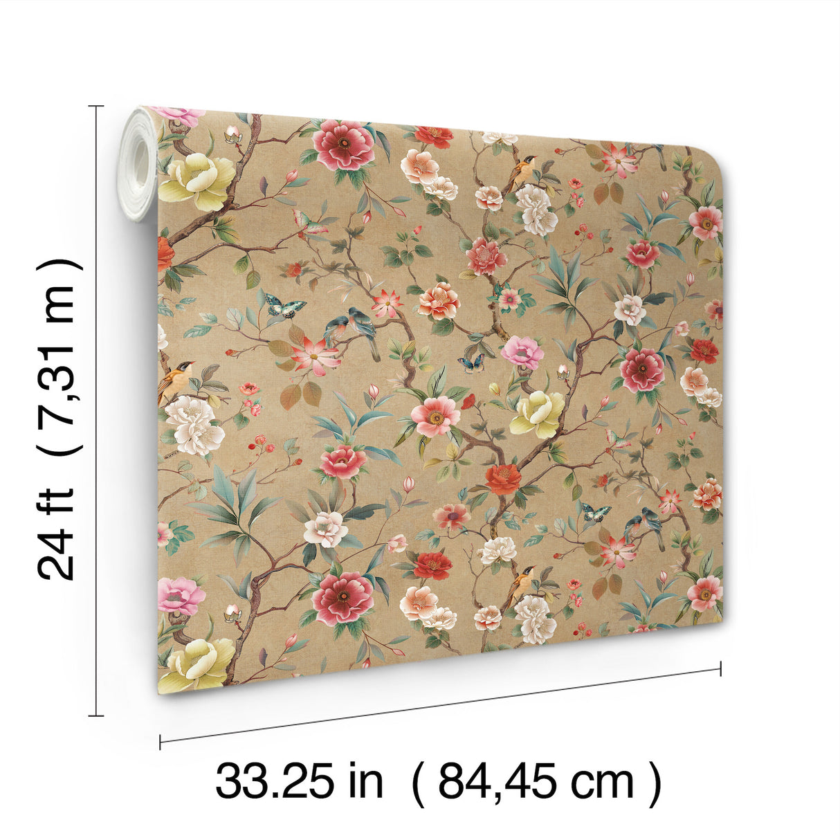 Kimora's Garden Linen Wallpaper by Ronald Redding Tea Garden II Traditional Florals and Birds 33.25-in x 24-ft Roll - ZA8037