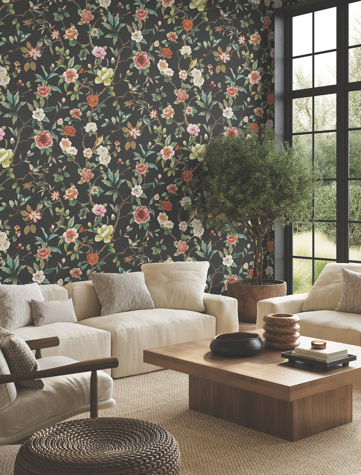 Kimora's Garden Black by Ronald Redding Floral Wallpaper – York Designer Series ZA8038