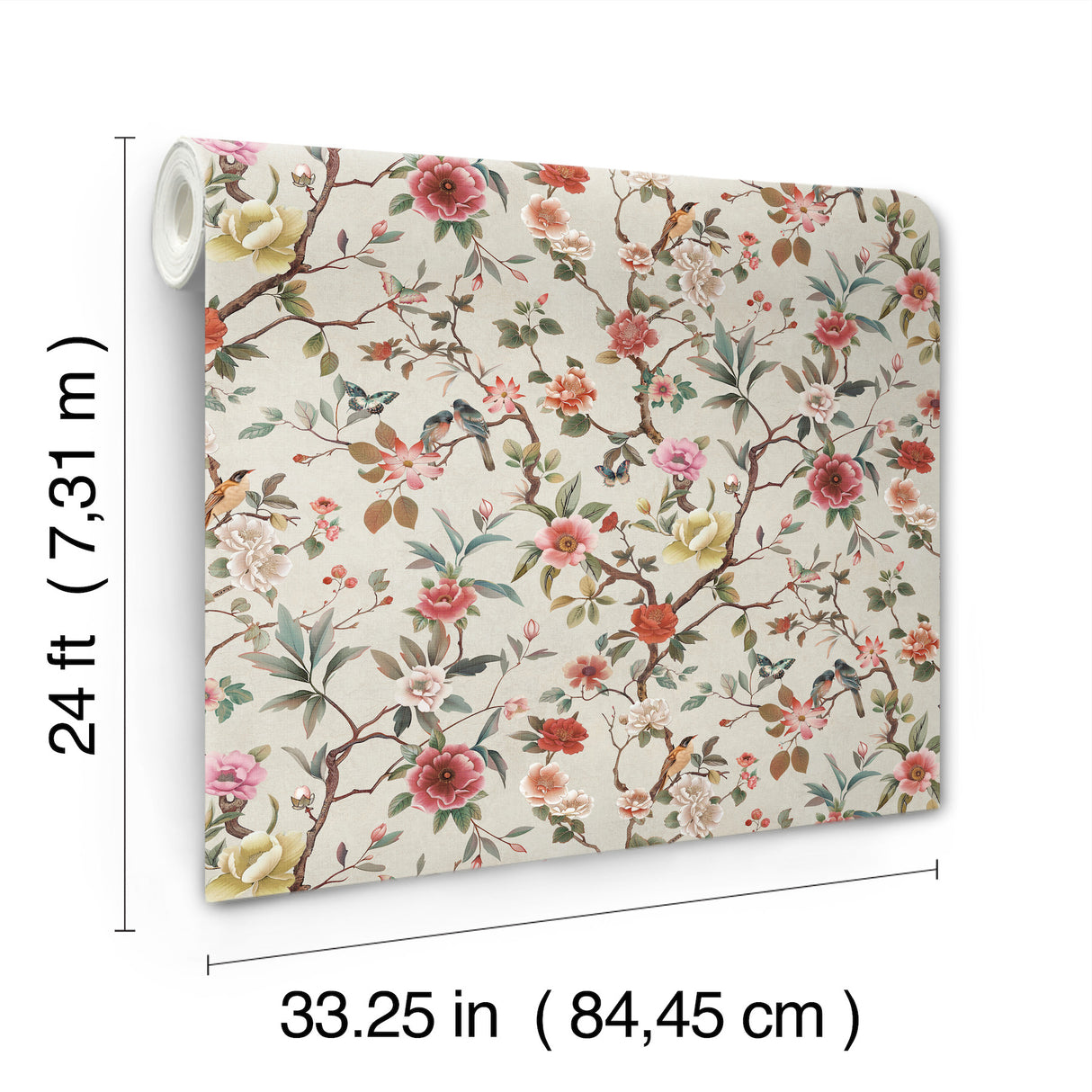 Kimora's Garden Ivory by Ronald Redding Floral & Bird Sidewall Wallpaper – York Designer Series ZA8039