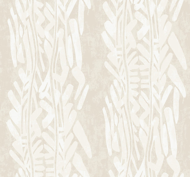 Timira Beige non woven botanical stripe wallpaper by Ronald Redding, 27 in x 27 ft roll