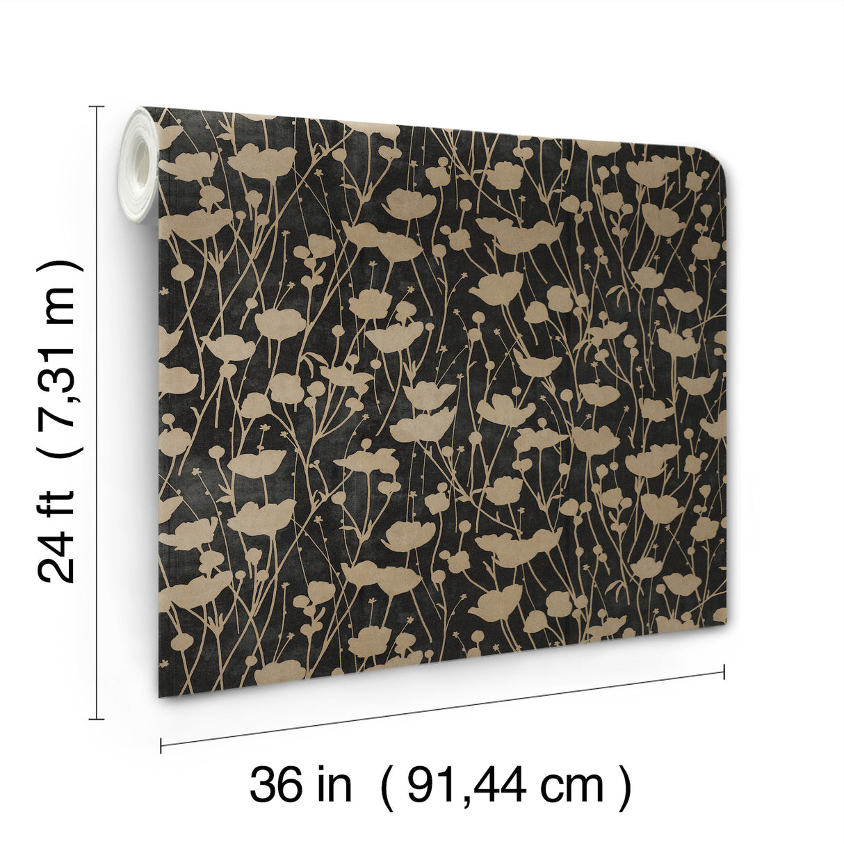 Shimmering Poppies Black & Gold by Ronald Redding Floral Wallpaper- York Designer Series ZA8066