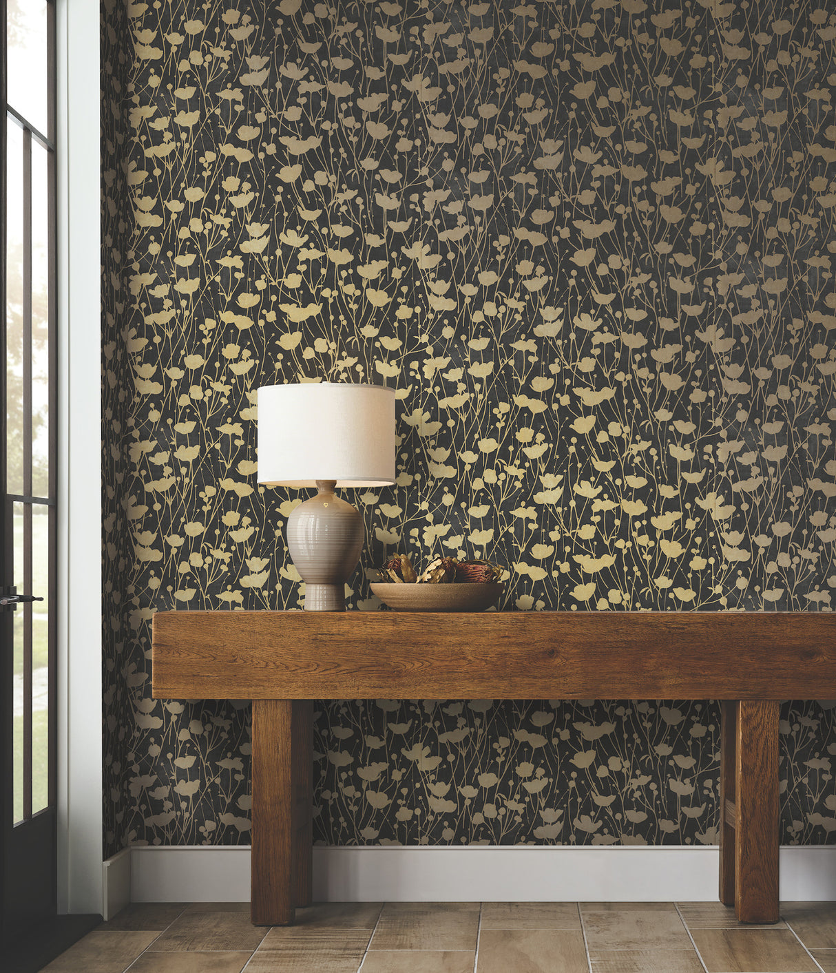 Shimmering Poppies Black & Gold by Ronald Redding Floral Wallpaper- York Designer Series ZA8066