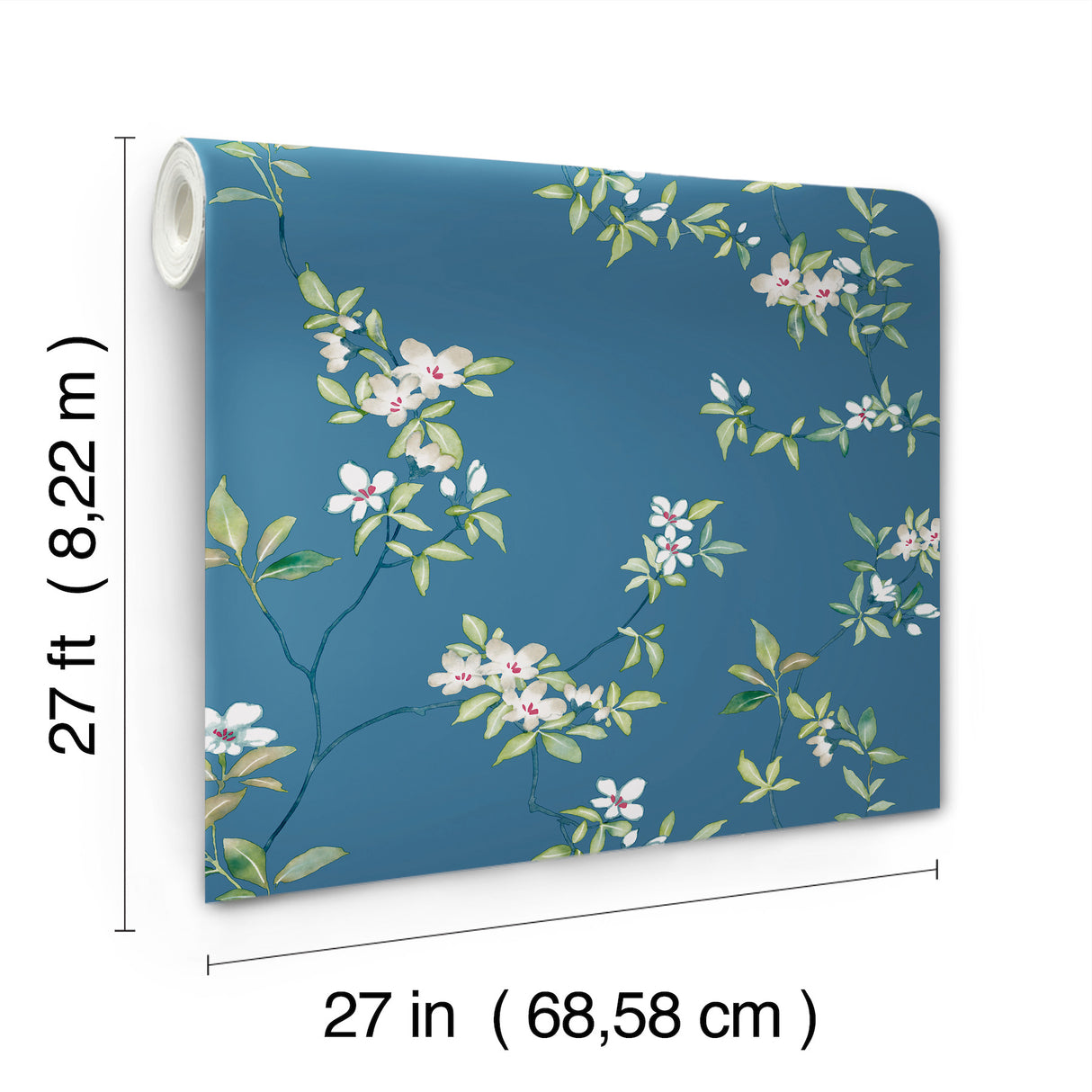 April Blossom Cobalt by Ronald Redding Tea Garden II Transitional Watercolor Floral Unpasted Non Woven Wallpaper - ZA8072