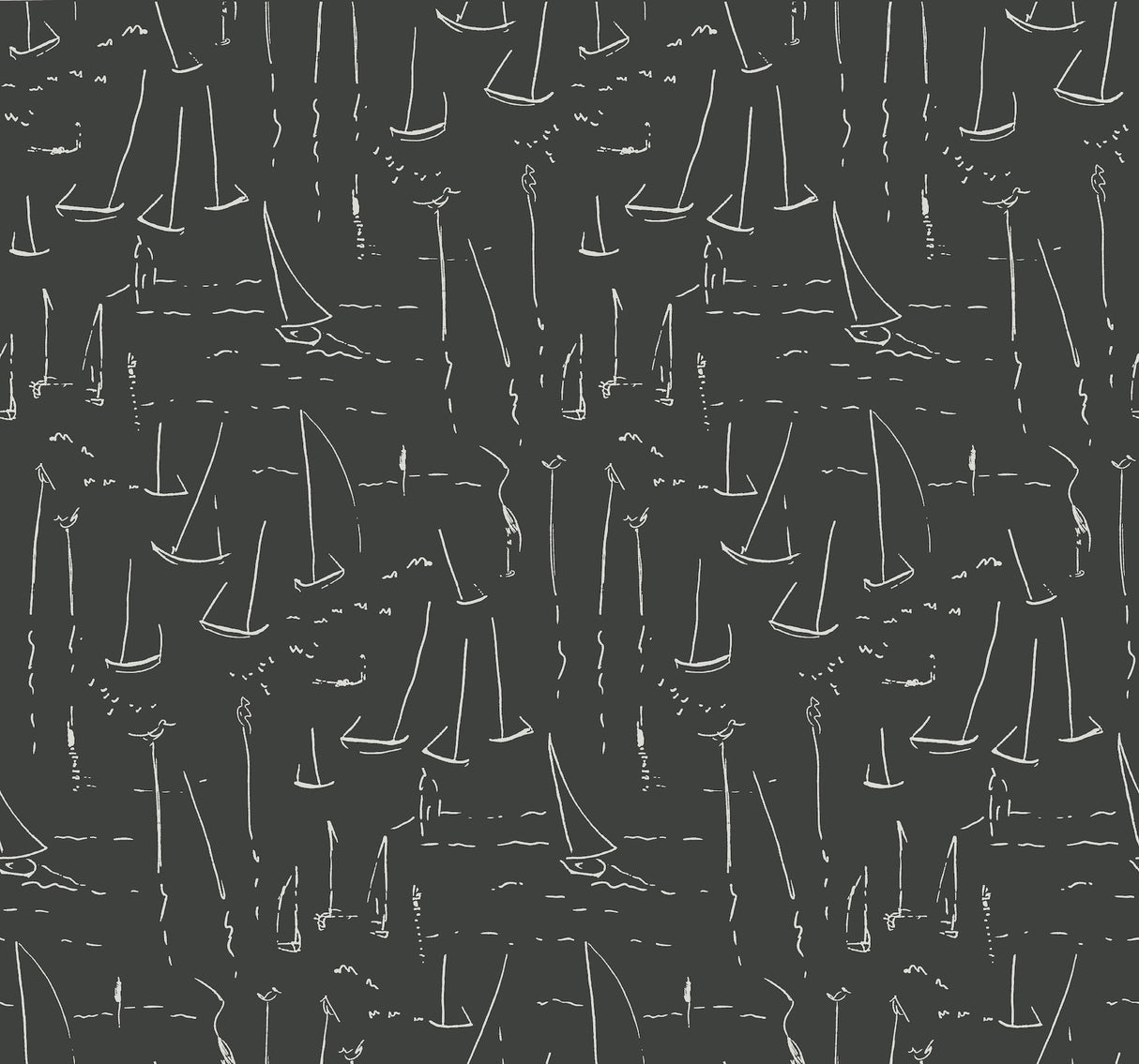 Vermillion Coast Carbon Black sailboat wallpaper by York Wallcoverings, SKU ZM2842