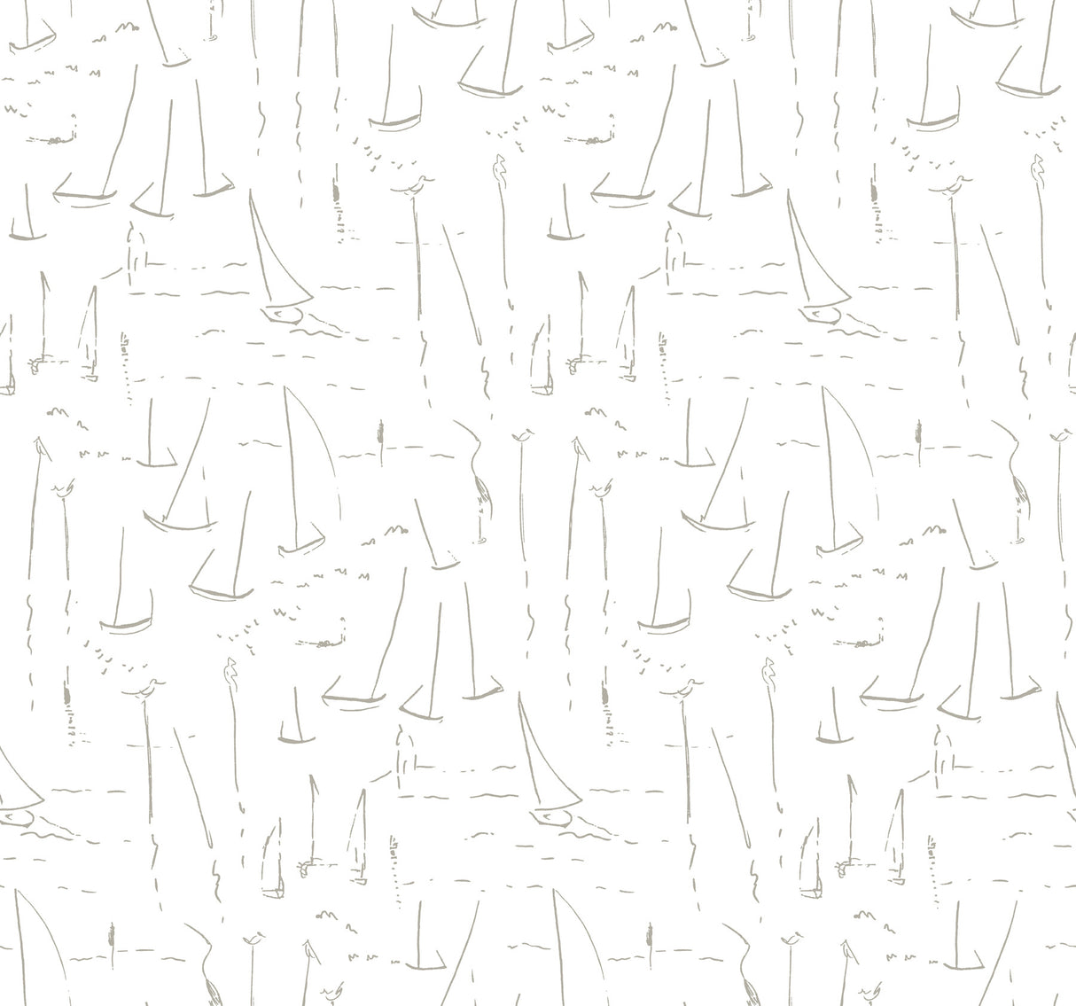 York Wallcoverings Vermillion Coast Silver Wallpaper roll, 27 in W x 27 ft L, nautical sailboat pattern