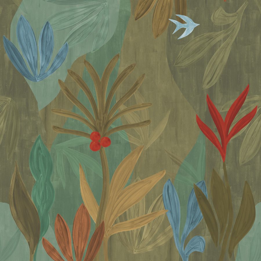 Chambord Gardens Leaf & Olive Wall Mural by York Wallcoverings (ZM2847M)