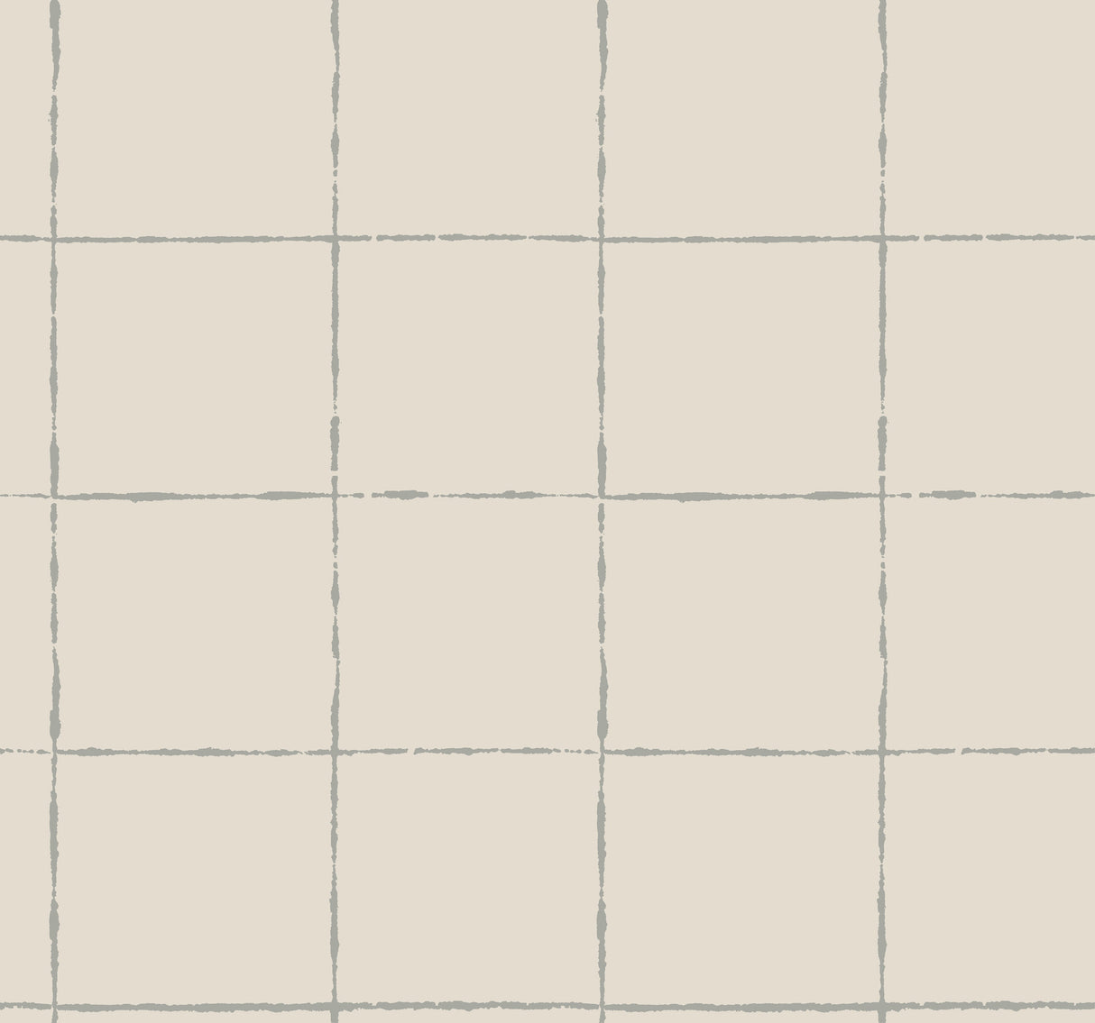 La Vitre Plaid Lichen Grey wallpaper with minimalist plaid in metallic grey on ivory background.