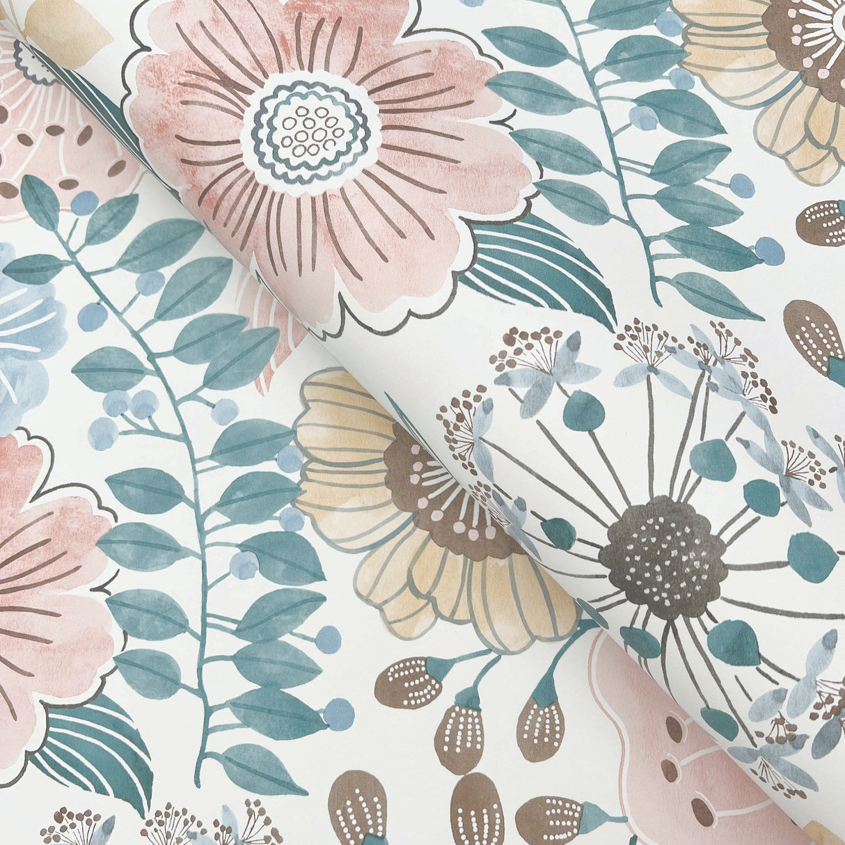 Artistic Bouquet Ochre & Ocean by York Wallcoverings Floral Wallpaper – York Wallcoverings ZM2891