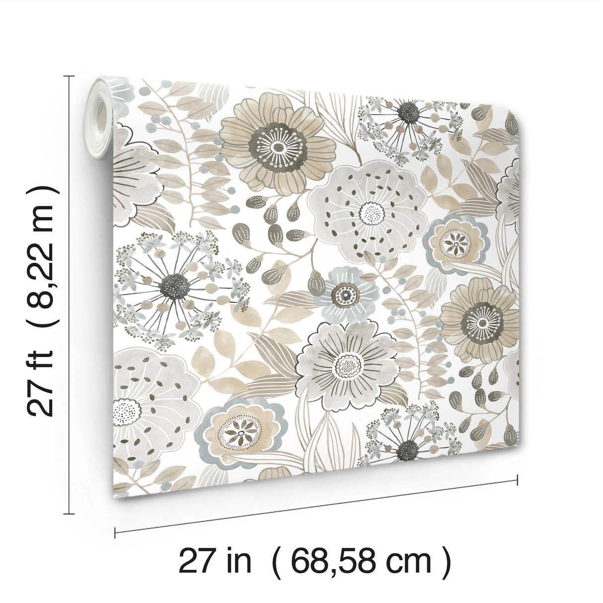 Artistic Bouquet Neutral by York Wallcoverings Whimsical Floral Wallpaper – York Wallcoverings ZM2894