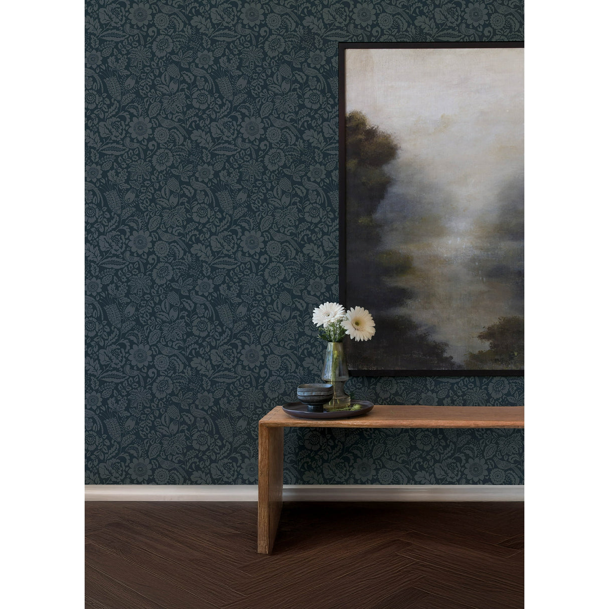 Marta Navy by A-Street Prints Floral Trail Wallpaper – Brewster Home Fashions 4147-27360