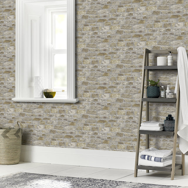 Atticus Neutral by Arthouse Country Stone Wallpaper – Brewster Home Fashions AH696500