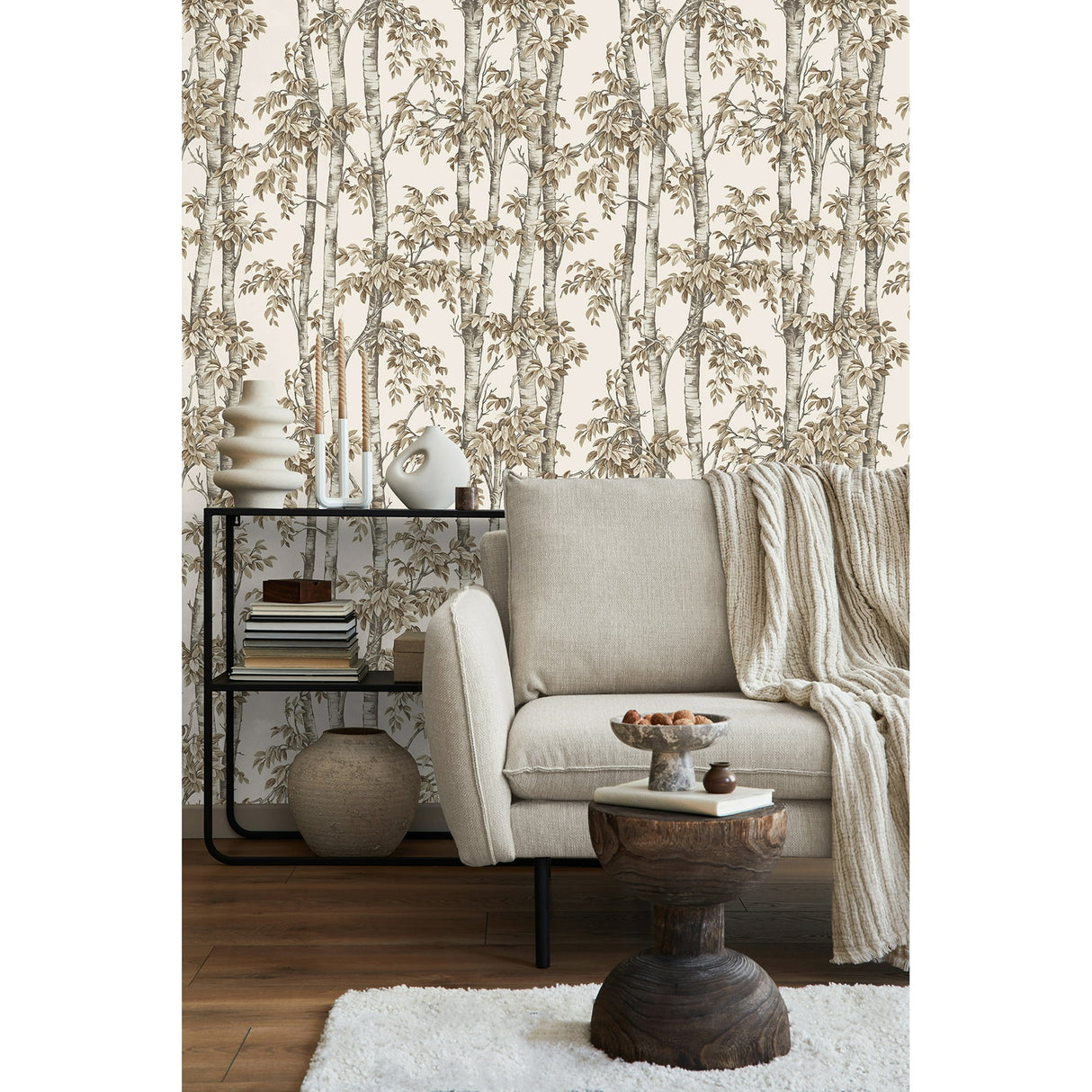 Bastian Neutral by Fine Decor Trees Wallpaper – Brewster Home Fashions FD43343