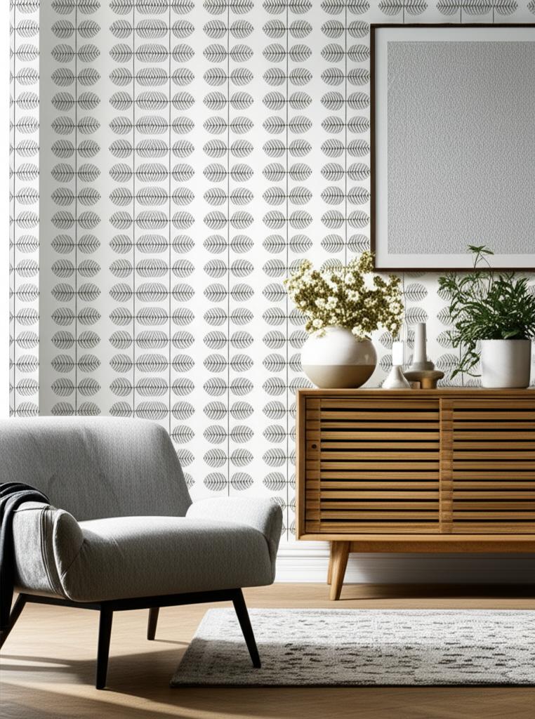 Berså Grey Leaf Stripe Wallpaper by Boråstapeter – Schumacher 1751