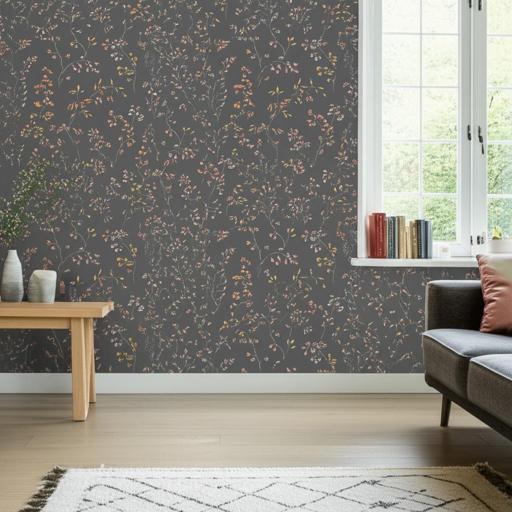Gräng Charcoal by Boråstapeter Classic Nordic Floral Wallpaper – Schumacher 2004