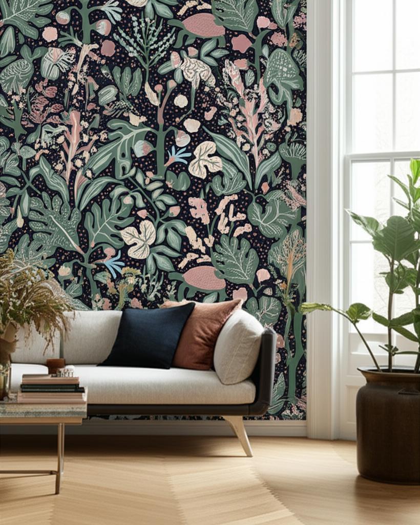 Turgräs Midnight by Boråstapeter Whimsical Scandinavian Forest Wallpaper – Schumacher 2090