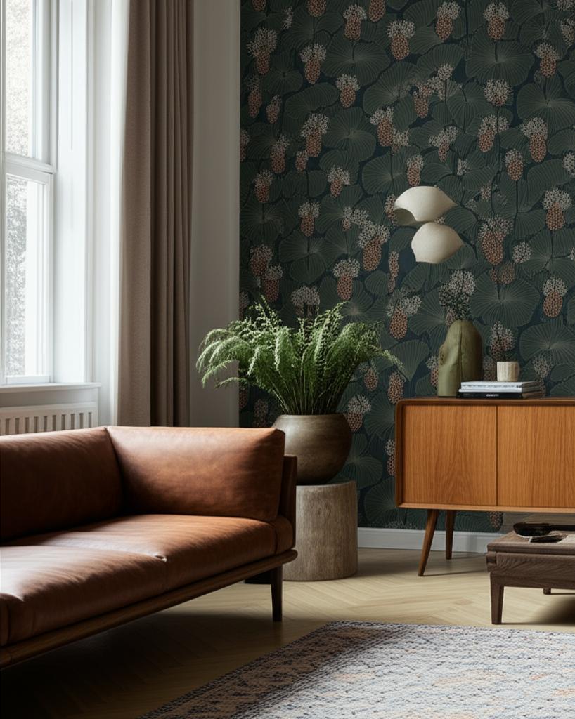 Umbrella Leaves Navy by Boråstapeter Botanical Wallpaper – Schumacher 3119