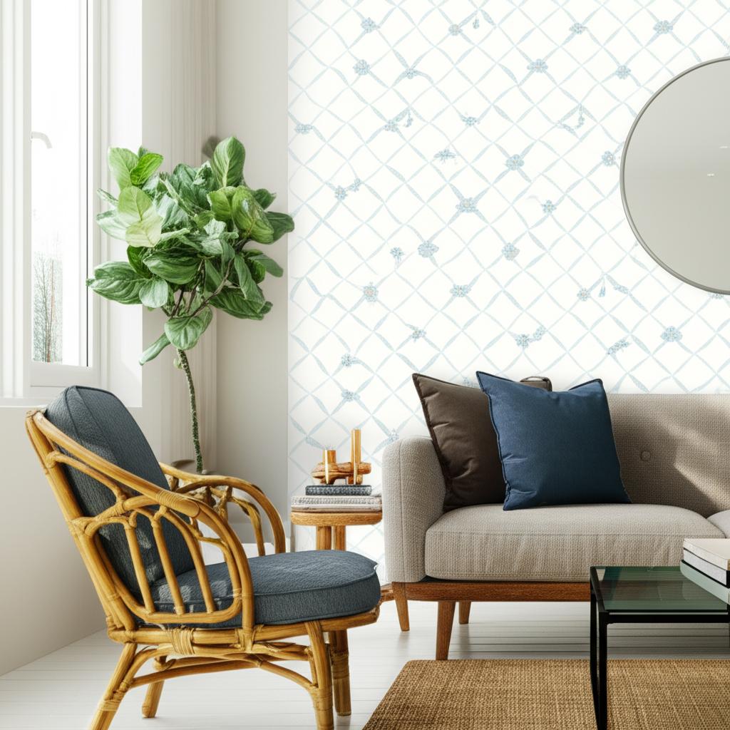 Linné Blue and Gold by Boråstapeter Rococo Floral Diamond Wallpaper – Schumacher 4506