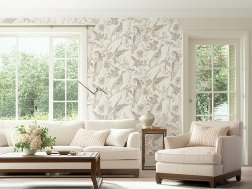Katmandu Beige Botanical Bird Wallpaper by Schumacher – 2700200