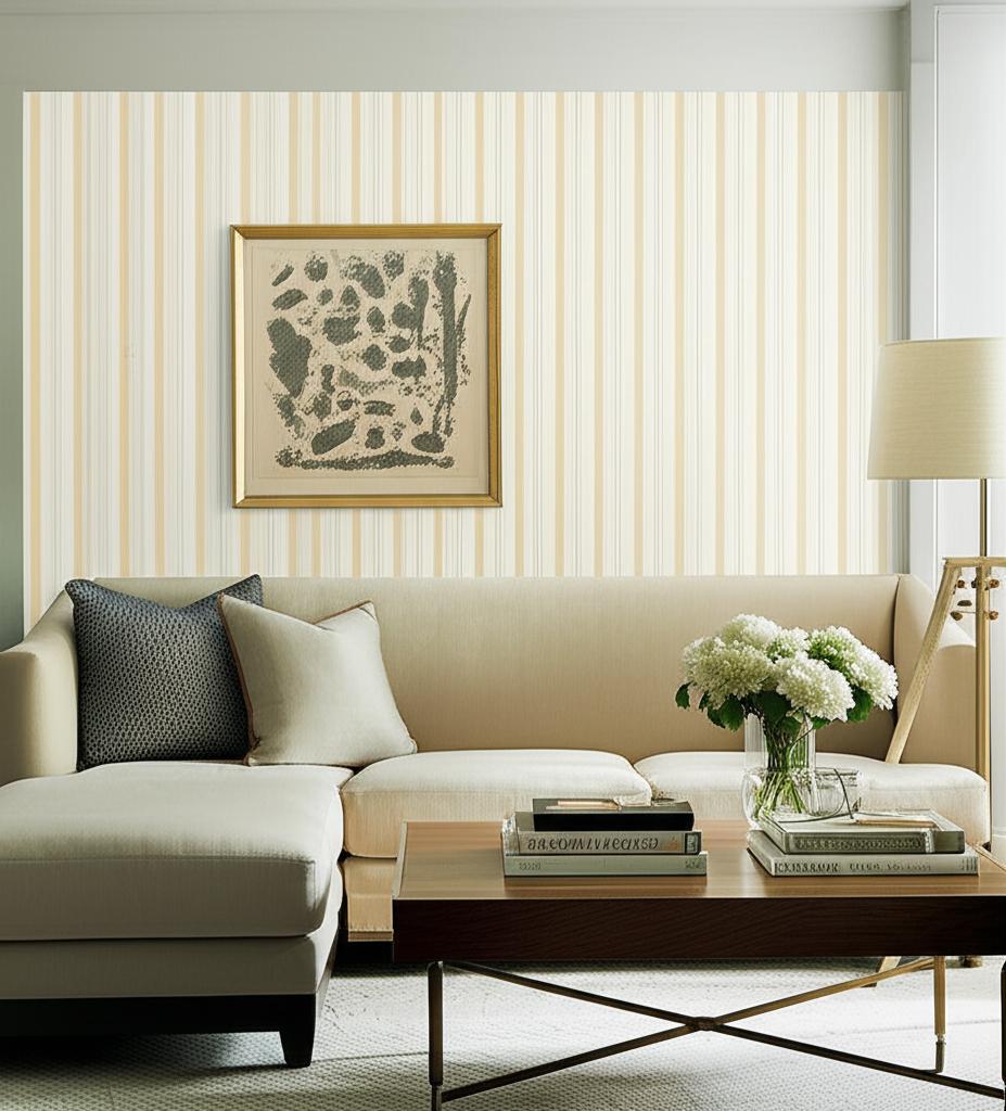 Chalon Stripe Vanilla by Schumacher Classic Vertical Stripe Wallpaper – Schumacher 5002480