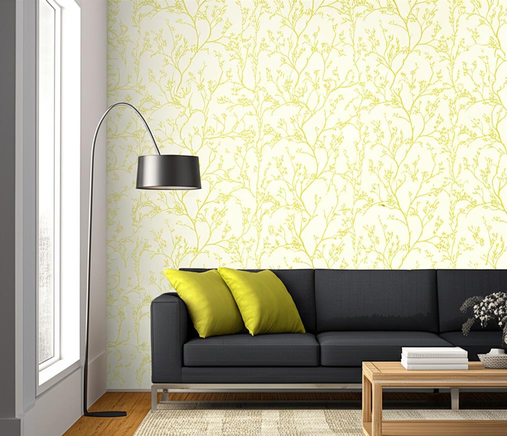 Twiggy Soft Chartreuse by Schumacher Delicate Flowering Branches Wallpaper – Schumacher 5003342