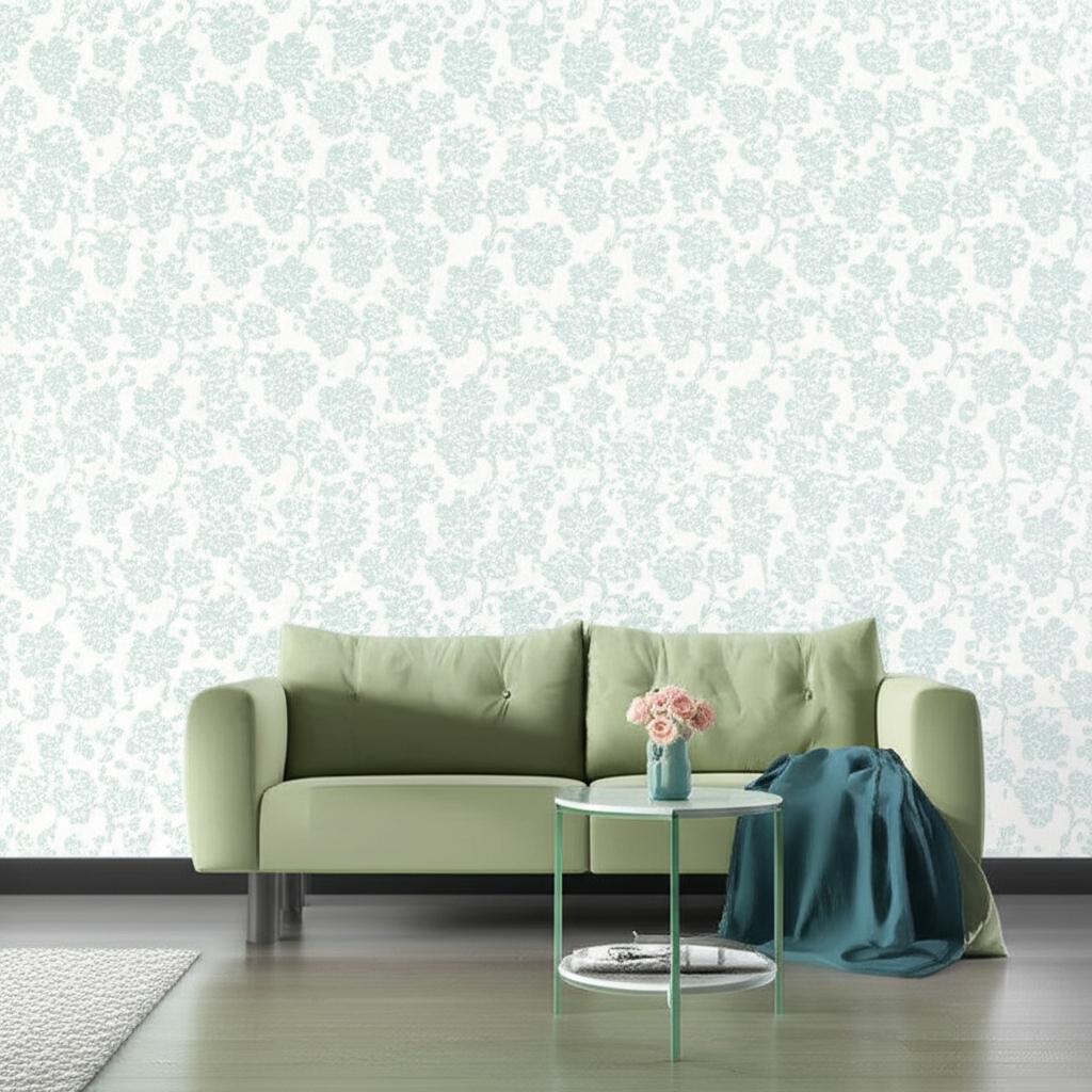 Albero Floreale Damask Aqua by Schumacher Elegant Floral Damask Wallpaper – Schumacher 5003622