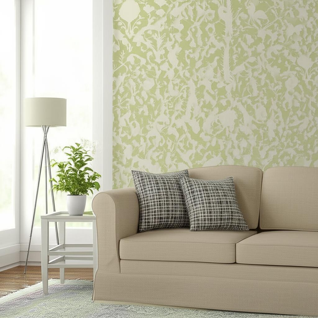 Chenonceau Sage by Schumacher Enchanting Flora and Fauna Damask Wallpaper – Schumacher 5004120