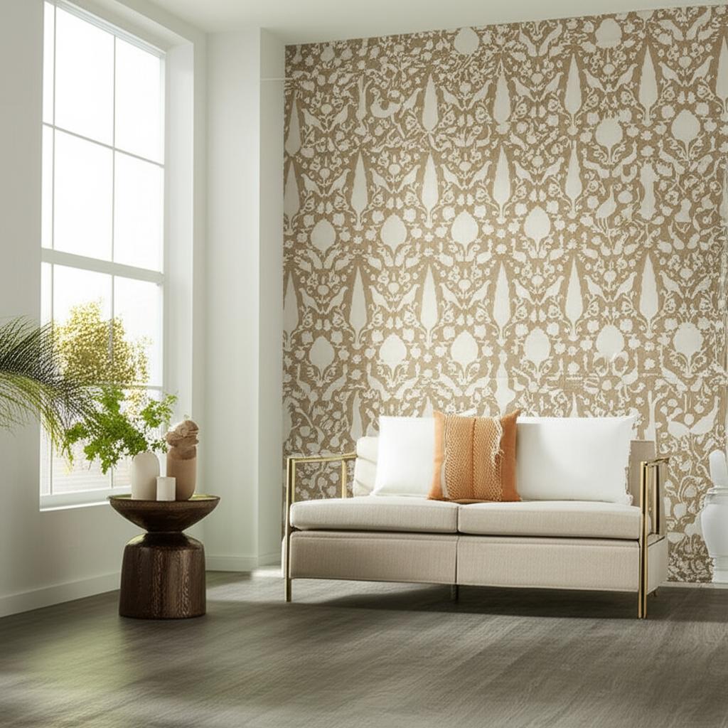 Chenonceau Fawn by Schumacher Enchanting Flora and Fauna Damask Wallpaper – Schumacher 5004121
