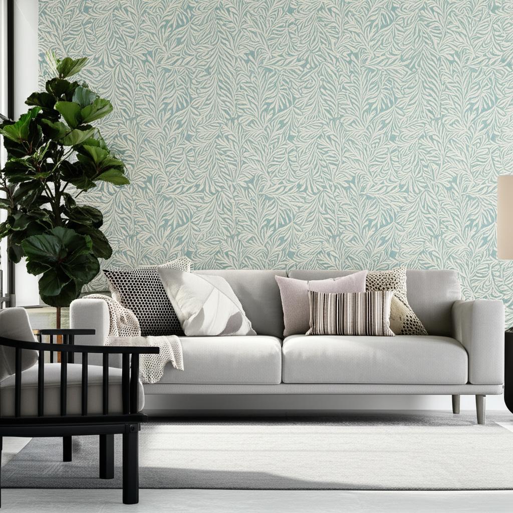 Willow Leaf Aqua by Schumacher Botanical Wallpaper – Schumacher 5004139