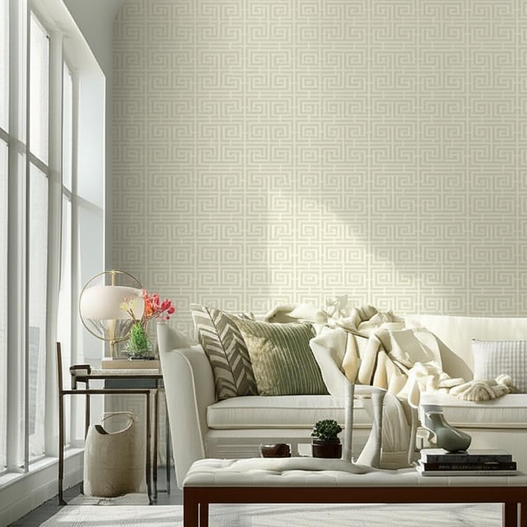 Chinois Fret Pewter by Schumacher Geometric Wallpaper – Schumacher 5004162